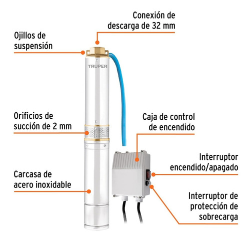 Bomba Sumergible Para Pozo Profundo, 3/4 Hp, Truper, 16934