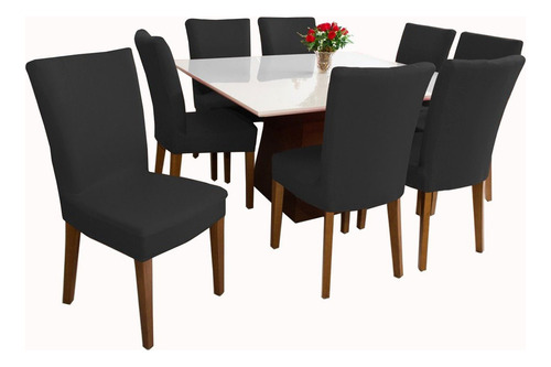 Jogo 6 Capas P/ Cadeiras De Jantar 100%poliéster C/ Elástico Cor Preto Desenho do tecido Liso