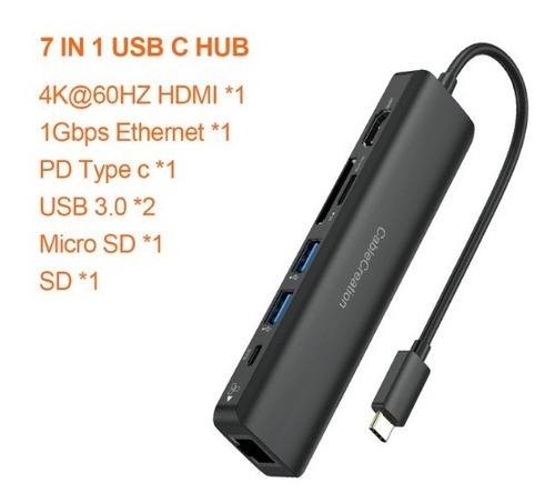 Hub Usb-c 7-em-1 C/ Hdmi4k@60hz Rj45 Sd P/ Macbook Ipad Dock