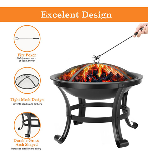 Fire Pit Brasero De Hierro De 22 Pulgadas Fogatas Leñero
