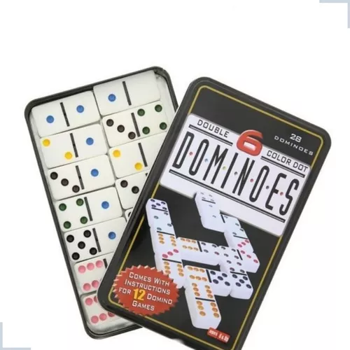 Jogo De Domino Profissional Double 6 Lata 28 Peças Coloridos