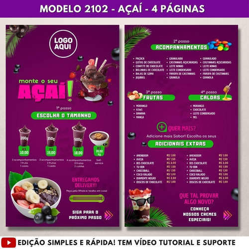 Imagem 5 de 10 de Cardápio Açaí E Sorvete+ Cartão Virtual + Artes Instagra