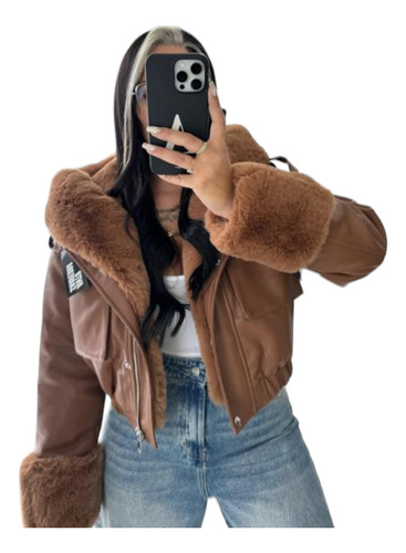 Campera Crop Eco Cuero Piel Importada Dama Vadi 