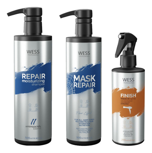 Kit Wess Repair Sh 500ml + Mask 500ml + Finish 250ml