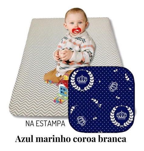 Colchonete Colchão Infantil Bebê 90x60 Marinho Coroa Branca