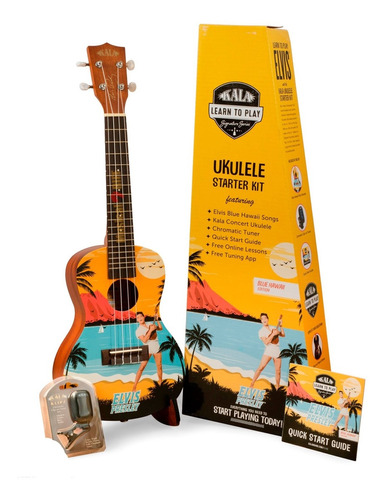 Kit de concierto de ukelele Kala Elvis Blue Havaii para aprender a tocar