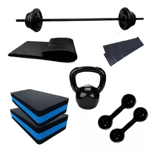 Kit Aeróbico Barra+peso+kettlebell+step+halter+band+colchone