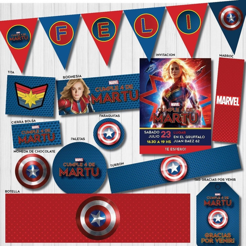 Kit Imprimible Capitana Marvel Super Heroes Candy Bar Nena