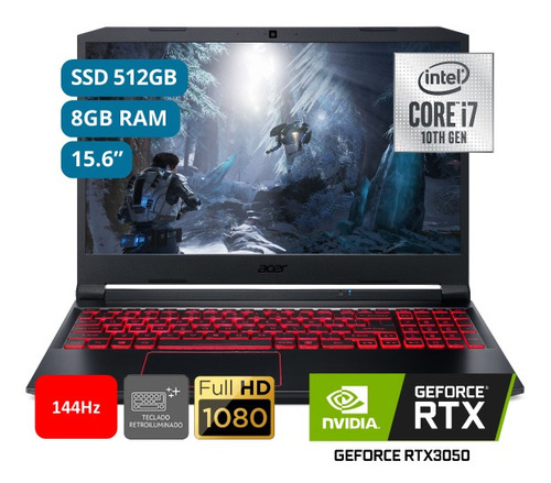 Laptop Gamer Acer An515-55-789q Intel Core I7 15.6 8gb 512gb