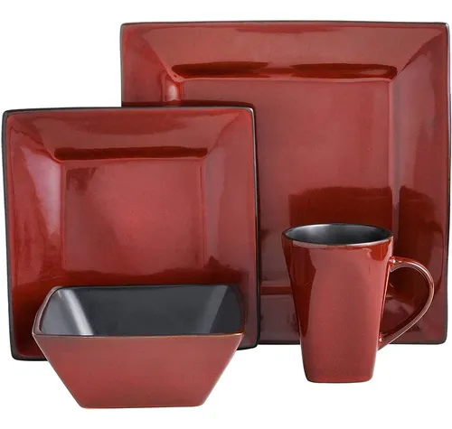 Vajilla cuadrada roja sale