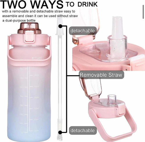 Botella Agua Grande 3 En 1 Motivacional, 2l, 900 Ml Y 500 Ml