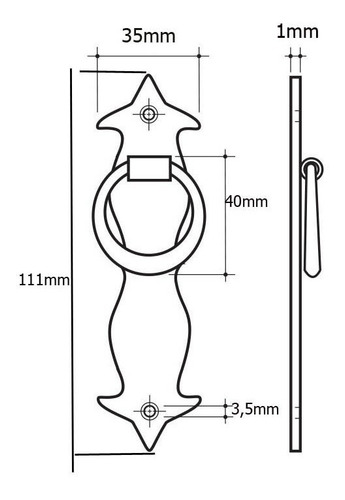 Imagen 2 de 4 de Tirador Argolla Vertical Colonial 111mm Manija Mueble 4067