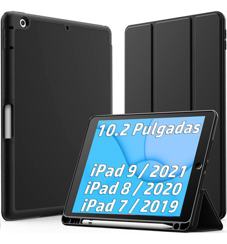 Funda Para iPad 9 8 7 Generación 10.2 Pulgadas Protector Ranura Lápiz Negro