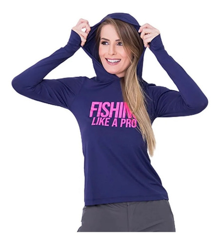 Camisa Poliamida C/ Capuz Pesca Proteção Uv Dry Feminina