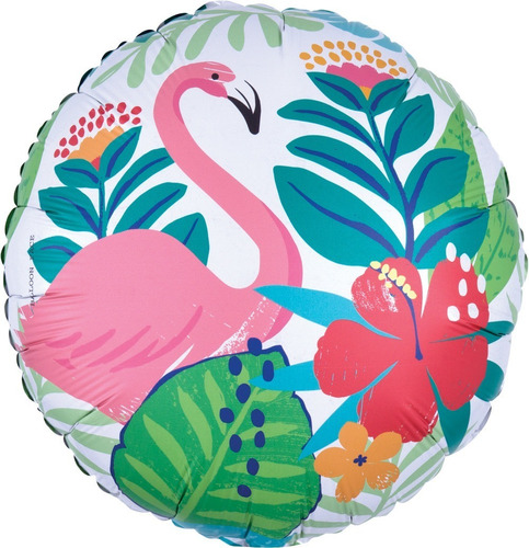 1pz Globo Metálico Tropical Jungla Flamingo 17in Z65