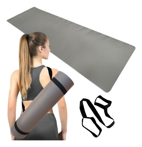 Colchonete Tapete Yoga Ginástica Pilates 1,80mx53cmx5mm Cor Cinza