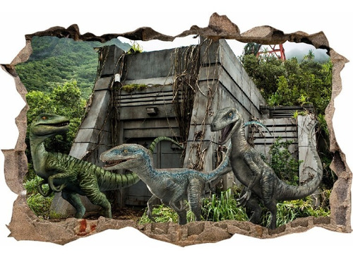 Vinilos Efecto 3d Pared Rota Velociraptors - 1mx60cm