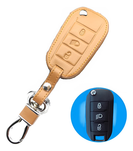 Capa Couro Caramelo Chave Canivete 3 Botões Peugeot 407 408