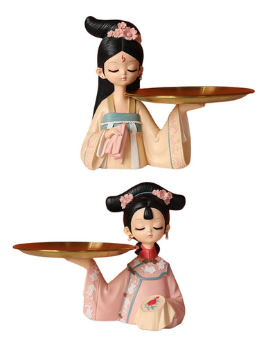 Figuras De Niña China De 2 Uds., 18x15cm, Con Bandeja De