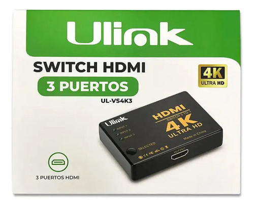 Switch Hdmi V1.4 Ulink De 3 Puertos 4k 30hz Ul-vs4k3