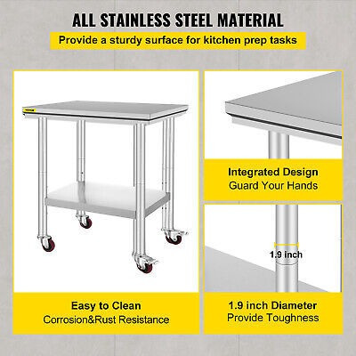 Vevor Rolling Stainless Steel Work Table 30 X24 W/ Cast Gff