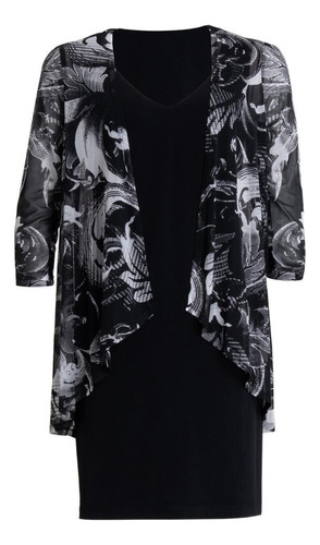 Vestido De Fiesta Corto Chaqueta Manga Negro Floral Serenity