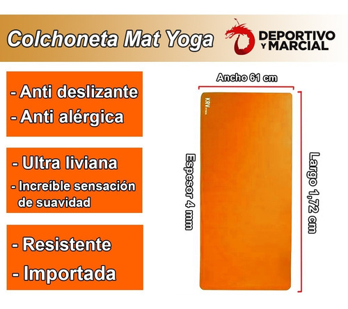 Colchoneta Mat Yoga Pilates 173x61 Cm Espesor 4mm Fit Softee