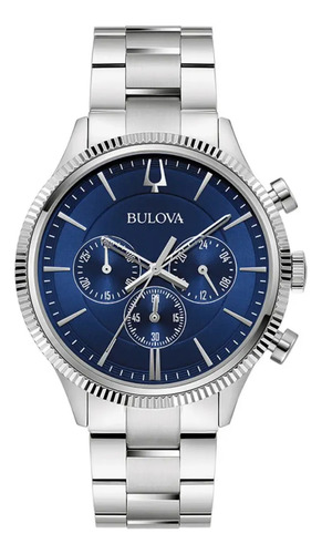 Reloj Bulova Hombre 96a324 Correa Plateado Bisel Plateado Fondo Azul