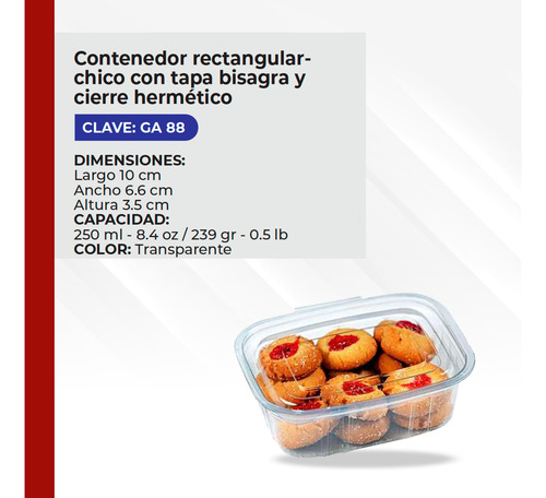 Contenedor Tipo Bisagra Y Cierre Hermético 10x7cm 200 Piezas Transparente