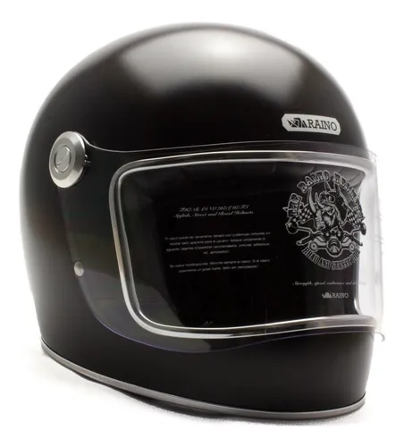 Casco Raino Rh-1 Negro Mate Clásico Retro Cerrado Integral