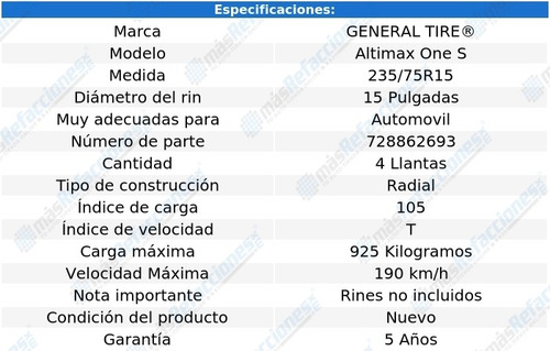 Kit De 4 Llantas 235/75r15 105t General Tire Altimax One S