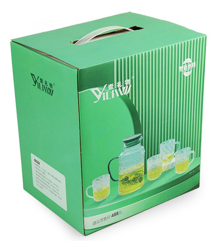 Set De Jarra De Vidrio Con Tapa Verde Y Vasos Verde Oscuro