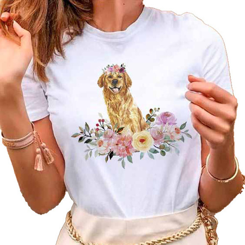 Remera Dama Mujer Street Mascota Con Flores Perro Perrito 08