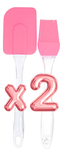 Duo Espatula Miserable Brocha Silicona Cocina Repostería Color Rosa