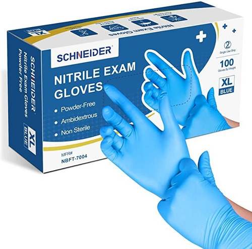 Schneider Guantes De Examen De Nitrilo, Azul, Sin Látex, S.