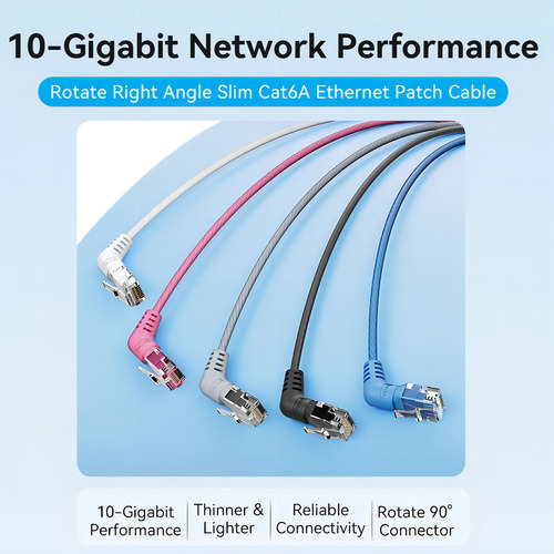 Cable de red 360° Vention - Cat6a Certificado - 3 metros Azul - Angulo 90° Conector con rotacion 360° - Premium UTP Patch Cord 10gbps - 500 Mhz - Rj45 - internet / modem router / servidor - IBOLI