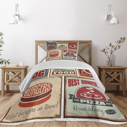 Ambesonne Retro Coverlet, Nostálgico Signos De Estaño Alimen