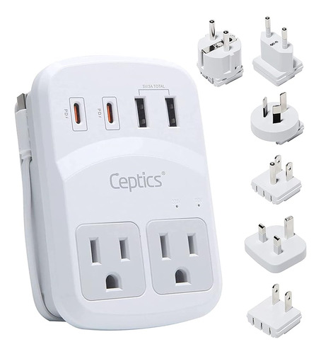 Kit De Adaptador De Viaje Ceptics World 2 Usb-a, Tomacorrien