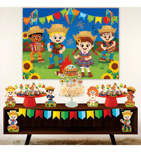 Painel Crianças Dançando Coloridas Festa Junina Celebração