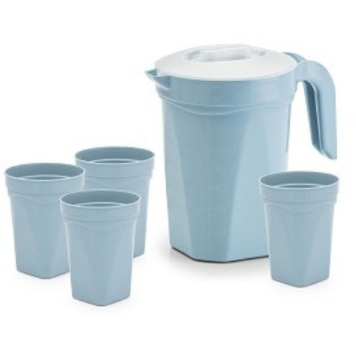 Juego Set Jarra Jugo Agua + 4 Vasos Plasticos 40x19x19cm