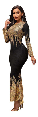 Gilded Print Slim Fit Long Sleeve Dress