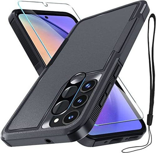 Funda P/samsung Galaxy A54 5g +vidrio+protector Lente Negra