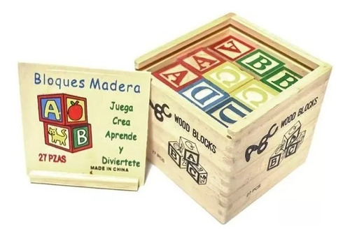 Cubos Didáctico De Madera 27 Pcs Letras Y Números De Madera