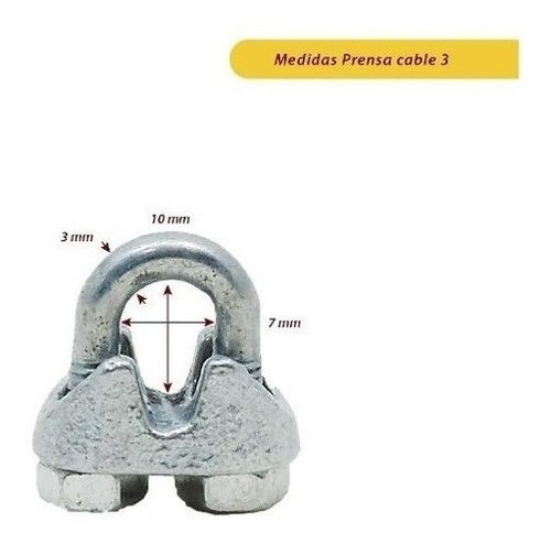 Imagen 2 de 8 de Grampa Prensa Cable 1/8 - 3mm Acero Galvanizado X10 Unidades