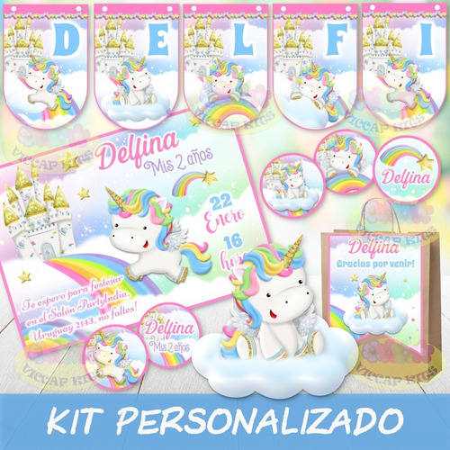 Pack Imprimible Unicornio Nubecita Arco Iris Personalizado