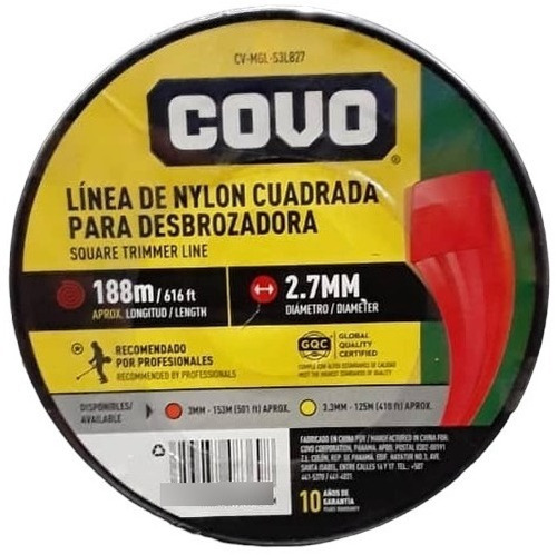 Nylon Para Desmalezadora O Desbrozadora 188 Mtrs Marca Covo