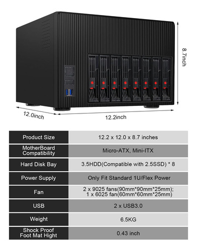 Case Audheid K7 8 Bay Nas, Placa Base Mini-itx Compatible Co