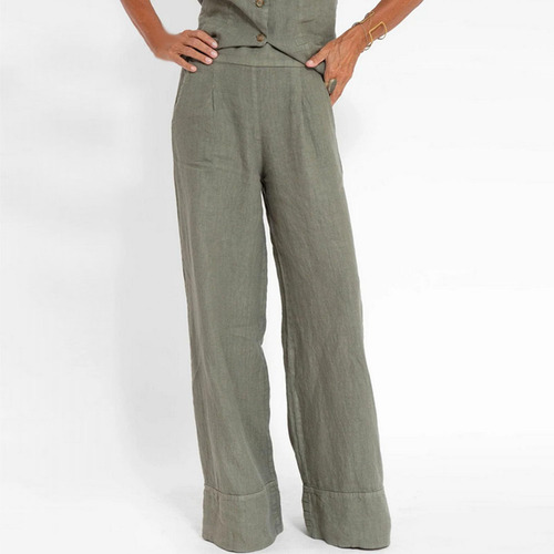 Pantalones De Traje Conjuntos De Lino Para Mujer, 2 Piezas