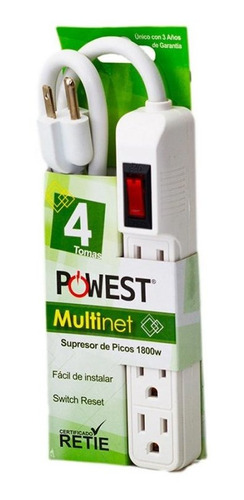 Multitoma Powest Nmnet-7514 Blanca 120v 4 Salidas