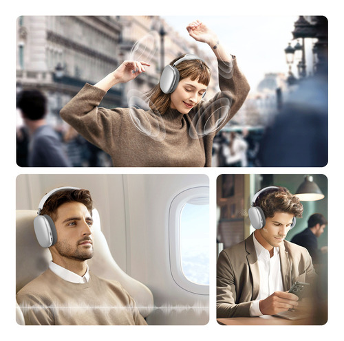 Audífonos Inalámbricos Over-ear Mecdets P9 Pro Max Con Bluetooth, Sonido De Bajos Profundos, Micrófono Integrado, Cancelación De Ruido, Plateado